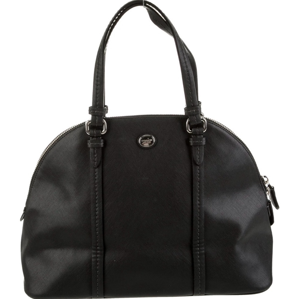 Coach Peyton Saffiano Black Leather Domed Satchel